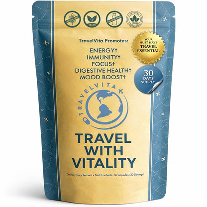 Natural Travel Pills - Traveling Supplement for Jet Lag Relief, Digestion, Immunity, Energy, Sleep, Circulation - Vacation and Long Flight Essentials for Men and Women - 30 Day Supply TravelVitaBuy Supplements Australia