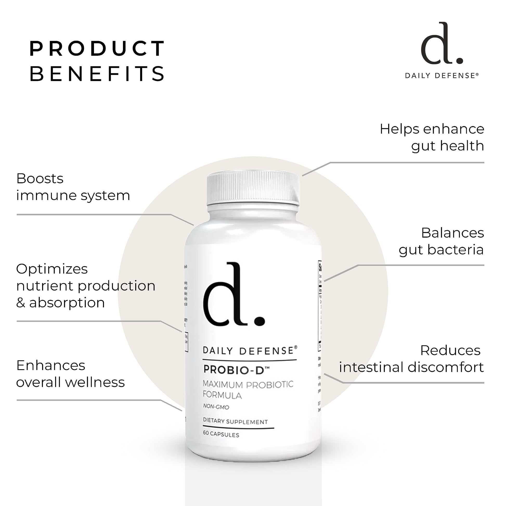 Daily Defense Probiotic Immune Support Supplement - Daily Probiotics for Men with Constipation & Gas - Digestion and Bloating Supplement & Probiotics for Women - 60 Capsules, PROBIO-D Daily DefenseBuy Supplements Australia