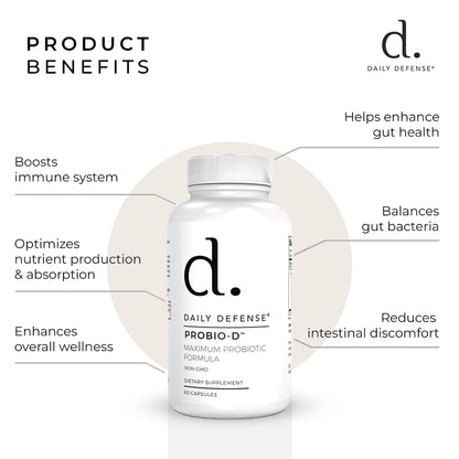 Daily Defense Probiotic Immune Support Supplement - Daily Probiotics for Men with Constipation & Gas - Digestion and Bloating Supplement & Probiotics for Women - 60 Capsules, PROBIO-D Daily DefenseBuy Supplements Australia