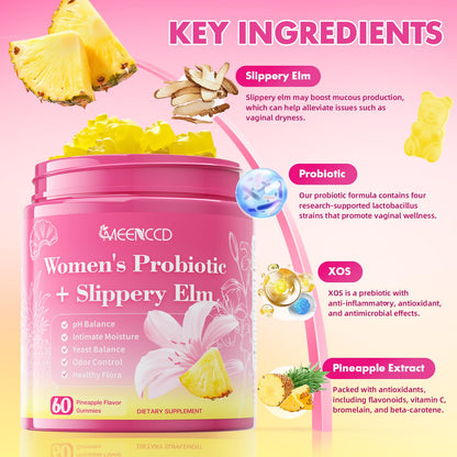 MEENCCD Her Juicy Feminine Probiotics Gummies with Slippery Elm & Lactobacillus Blend, Supports pH Balance & Immune Function, Promotes Vaginal Wellness, Pineapple Flavor, 60 Count MEENCCDBuy Supplements Australia