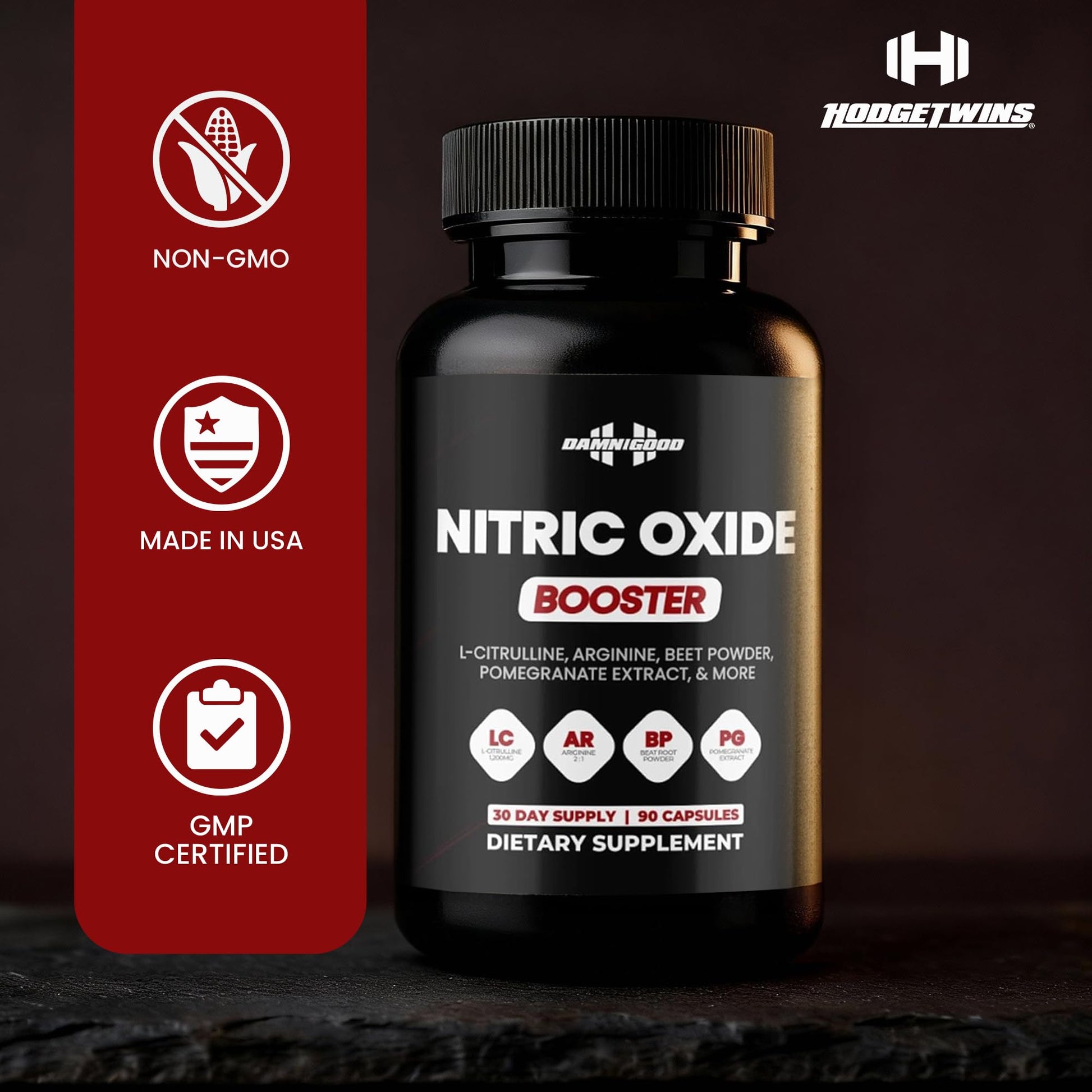 DAMN GOOD The Hodge Twins Nitric Oxide Booster – Beet Root Nitric Oxide & Arginine Citrulline Supplement, Pomegranate Blend for Workout Drive, Endurance Support & Pump Power - 90 Capsules DAMN GOODBuy Supplements Australia