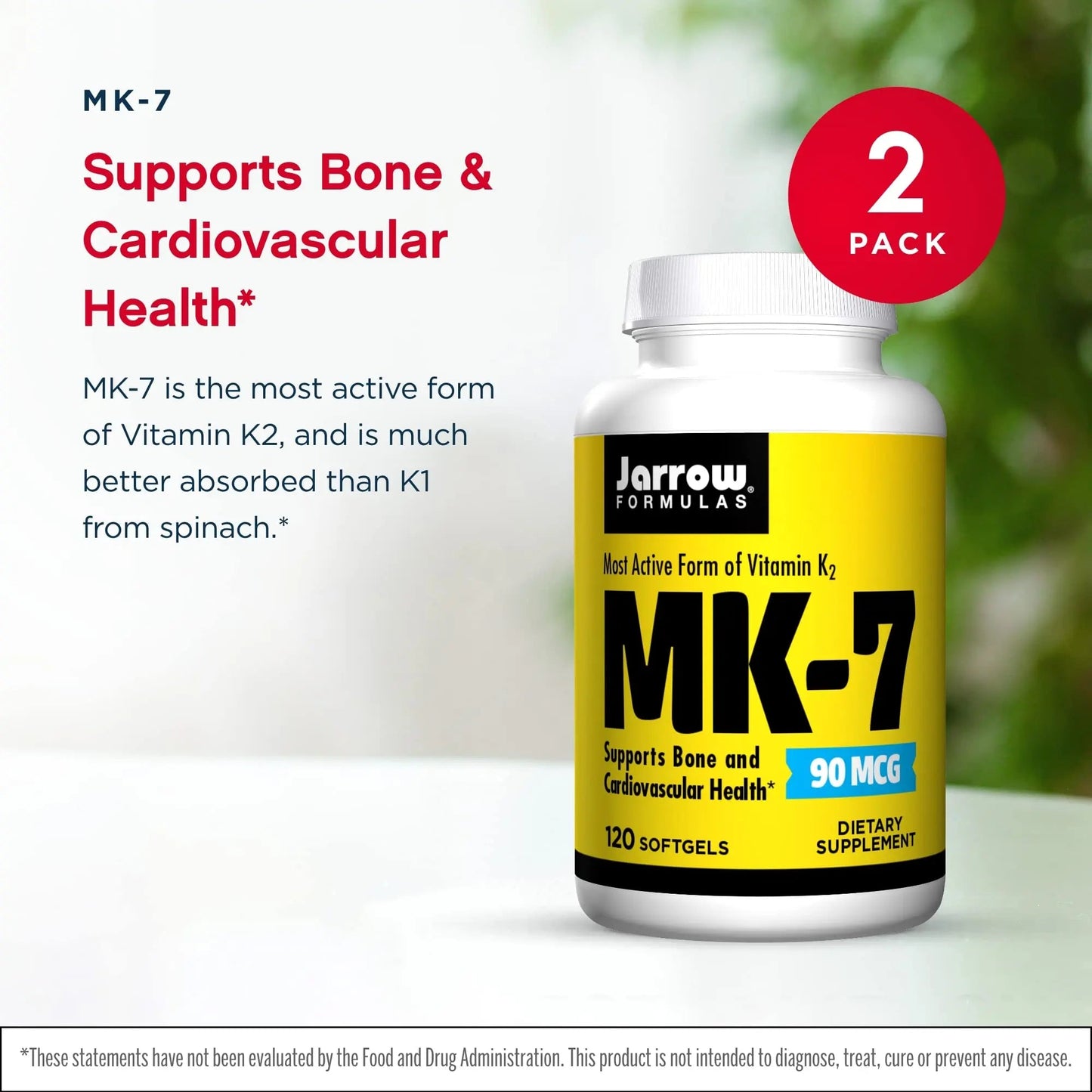 Jarrow Formulas MK-7 90 mcg - 120 Softgels, Pack of 2 - Superior Vitamin K Product for Building Strong Bones Jarrow FormulasBuy Supplements Australia