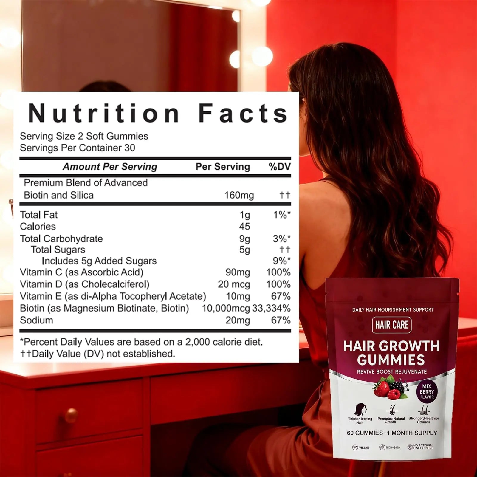 Giamau Lumin Hair Growth Gummies, 60 Vegan Gummies |Supports Healthy Hair Growth & Strength, Skin & Nail Care, | GiamauBuy Supplements Australia