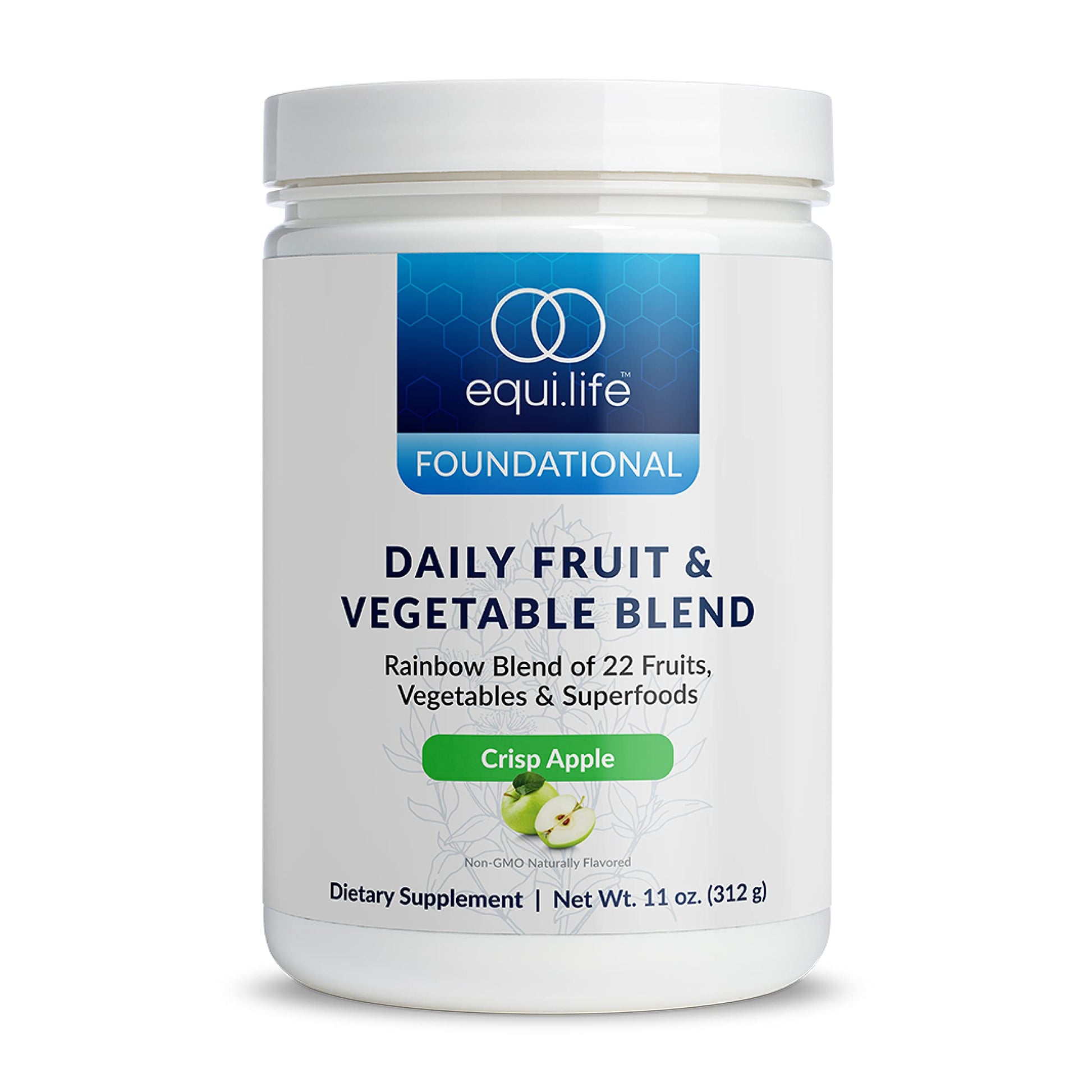 Equilife Daily Fruit & Vegetable Blend, Superfood Antioxidant Supplement, Crisp Apple Flavor with Vitamin C, Fiber, and 9 Essential Amino Acids, Supports Energy, Low Sugar, Vegan, 30 Servings Tub EquilifeBuy Supplements Australia