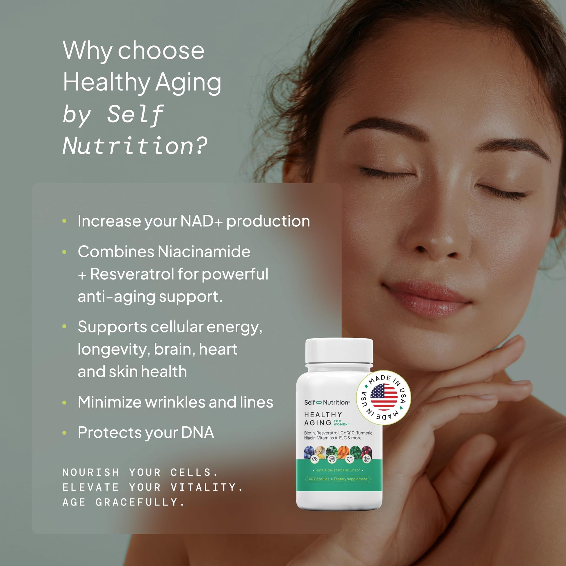SELF NUTRITION NAD+ Resveratrol Supplement for Women – Healthy Aging Formula with CoQ10, Biotin, Turmeric & Vitamins A, C, E – Supports Energy, Skin & Longevity – 60 Capsules. Made in USA. SELF NUTRITIONBuy Supplements Australia