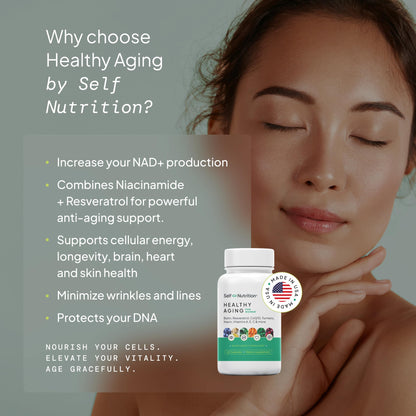 SELF NUTRITION NAD+ Resveratrol Supplement for Women – Healthy Aging Formula with CoQ10, Biotin, Turmeric & Vitamins A, C, E – Supports Energy, Skin & Longevity – 60 Capsules. Made in USA. SELF NUTRITIONBuy Supplements Australia