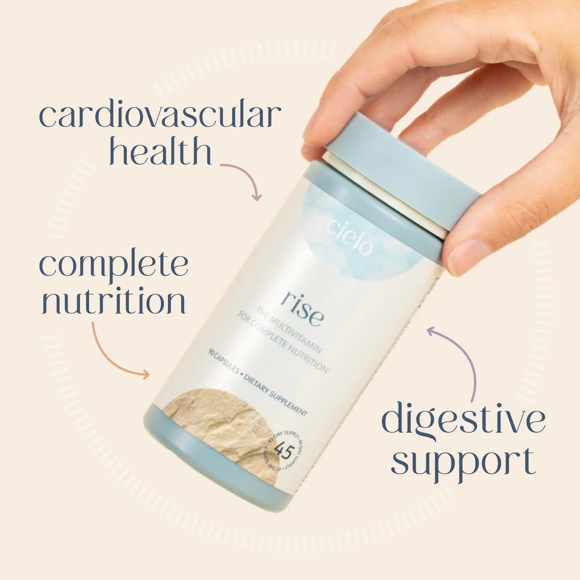 Cielo Rise Multivitamin for Women and Men - Vitamin A, C, D3, E K2, & More - Magnesium Glycinate, Citrate, and Malate for Digestive Support Cielo