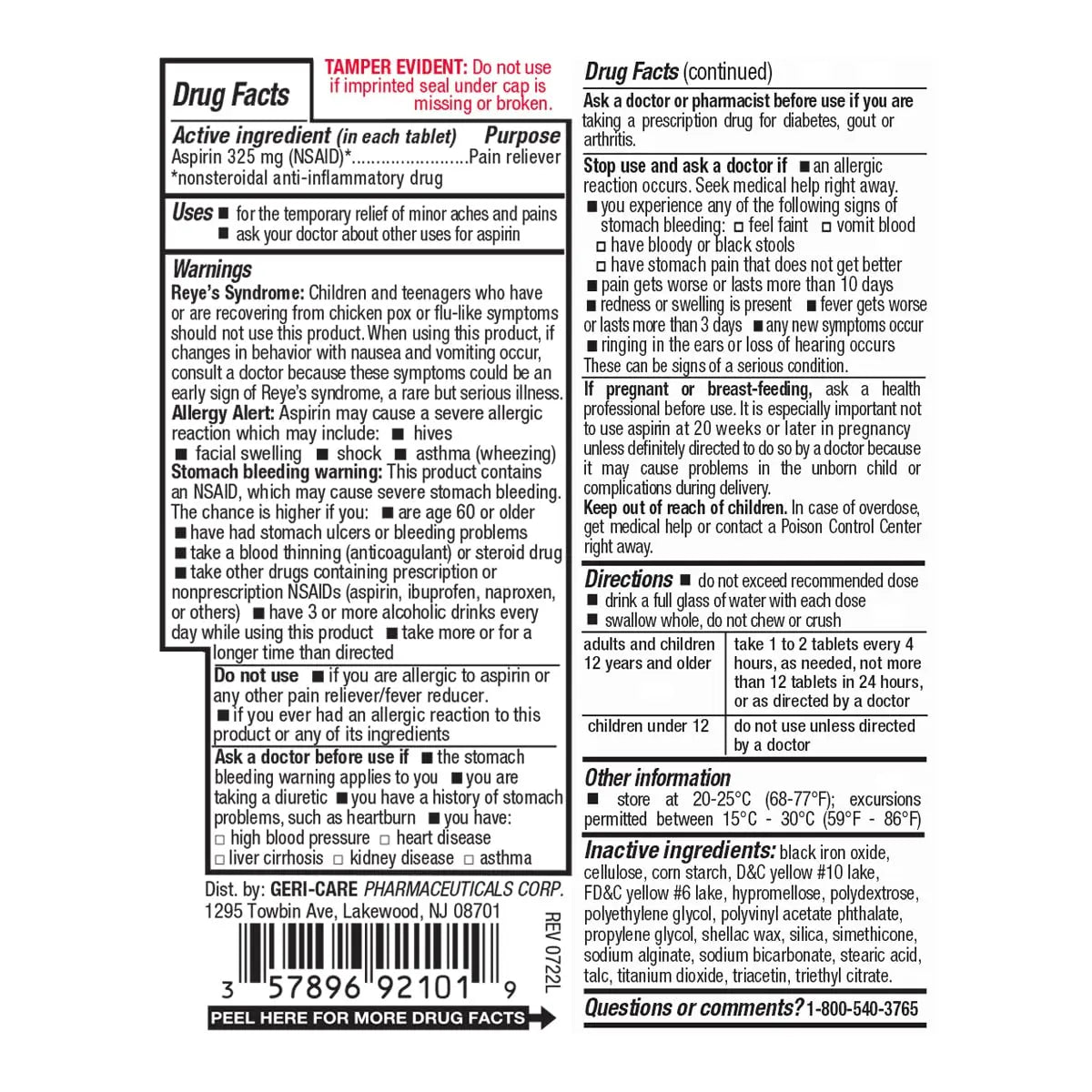 Enteric Coated Aspirin Tablets 325mg (100 Count) by GeriCare- NSAID Pain Reliever & Fever Reducer Coated Aspirin for Adults- Regular Strength Aspirin for Headache Arthritis Menstrual & Muscle Pain GeriCareBuy Supplements Australia
