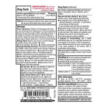 Enteric Coated Aspirin Tablets 325mg (100 Count) by GeriCare- NSAID Pain Reliever & Fever Reducer Coated Aspirin for Adults- Regular Strength Aspirin for Headache Arthritis Menstrual & Muscle Pain GeriCareBuy Supplements Australia