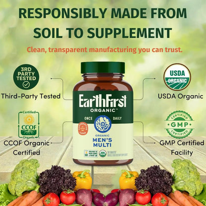 EarthFirst Organic Men’s Multi Once Daily, Whole-Food Multivitamin with 19 Vitamins & Minerals for Energy, Heart, Bone Strength EarthFirst OrganicBuy Supplements Australia