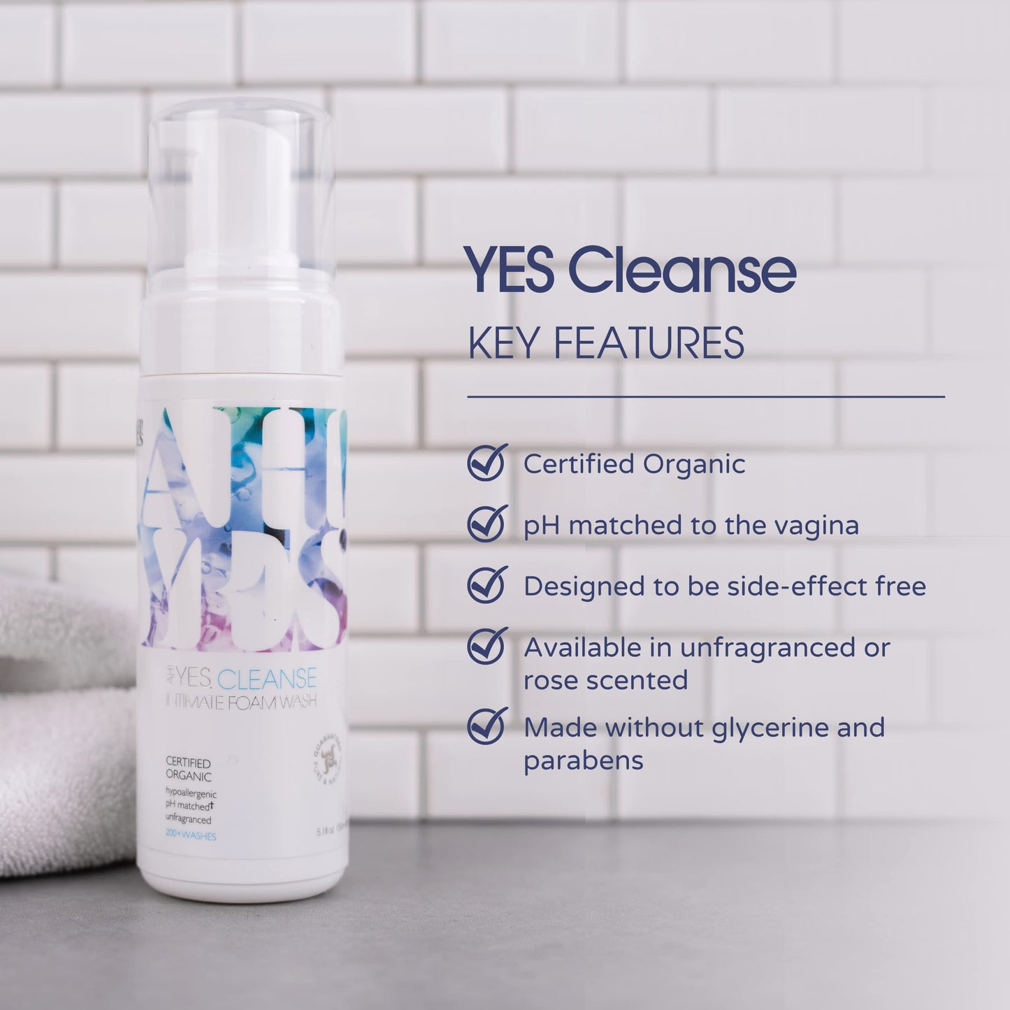 AH! YES CLEANSE Gentle, Organic Foaming Feminine Wash- Unfragranced, pH Matched Vaginal Wash AH! YESBuy Supplements Australia