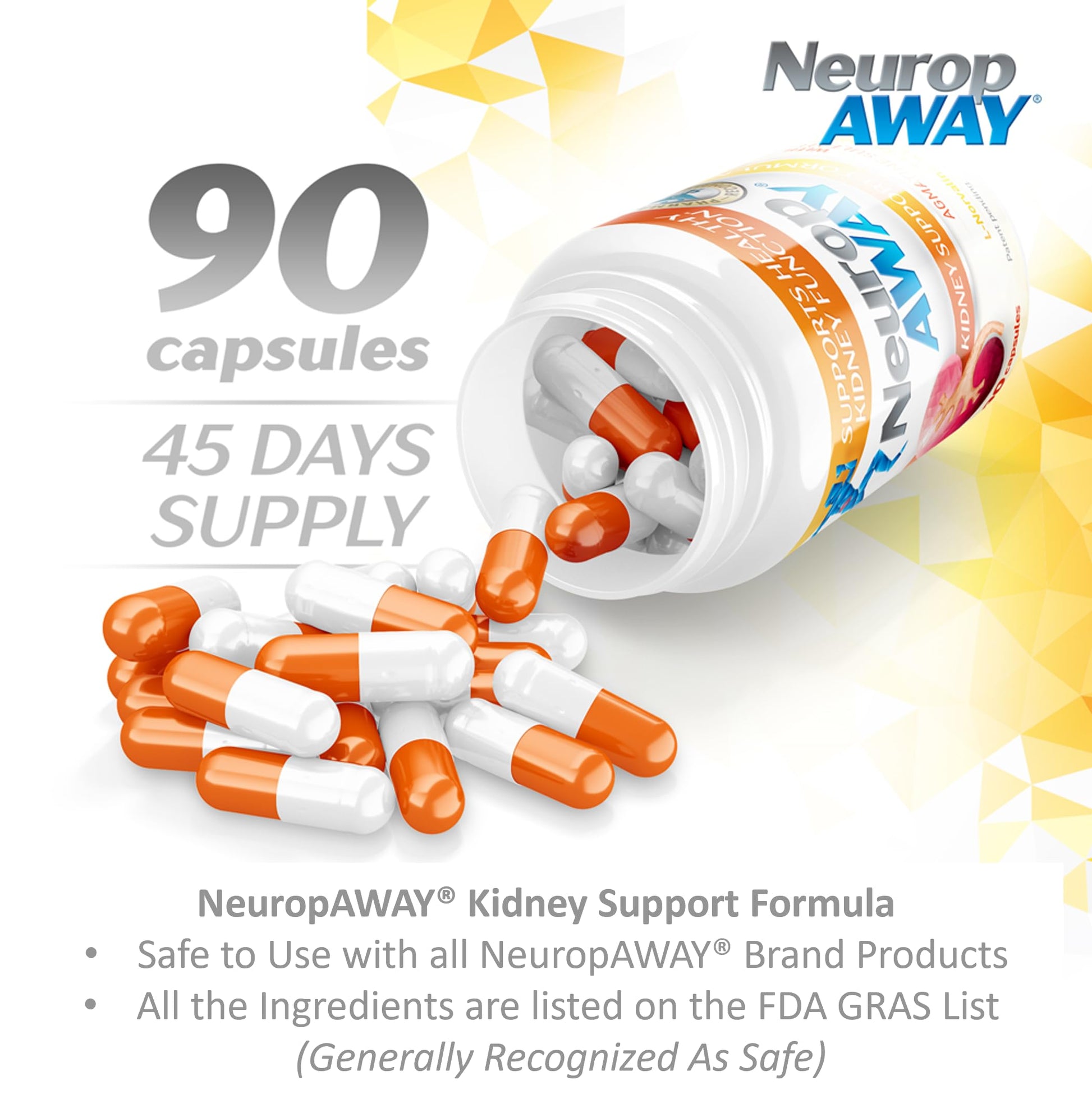 NeuropAWAY Kidney Support Formula Sugar Free with Agmatine Sulfate 500mg L-Novaline 50mg L-Ornithine 150mg L-Citrulline 100mg Per Capsule 90CT Fast Acting Kidney Support NeuropAWAYBuy Supplements Australia