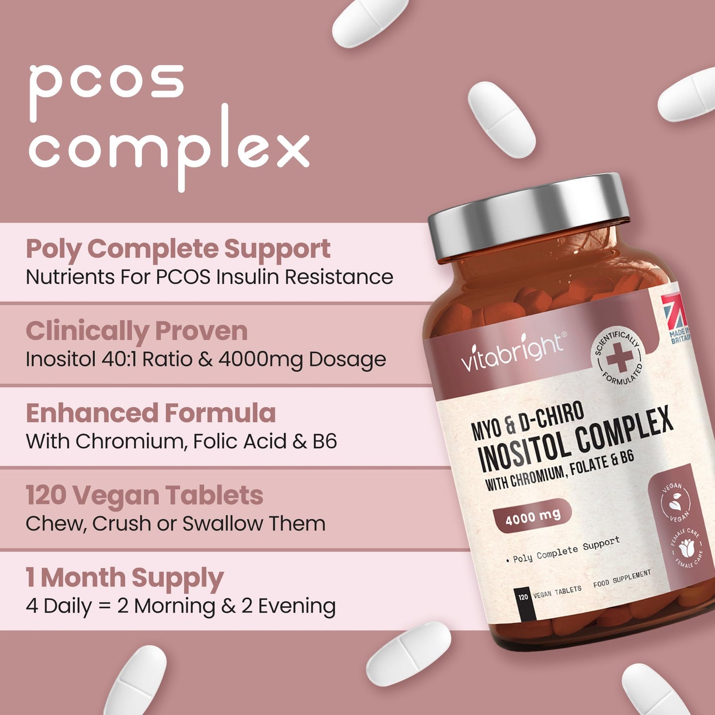 Myo and D-Chiro Inositol Complex - 4000mg per 4 Tablets - 120 Tablets (30 Day Supply) VitaBrightBuy Supplements Australia