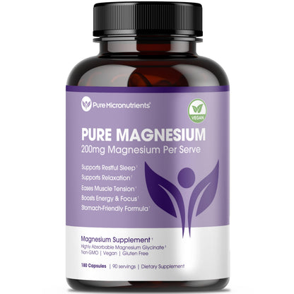Pure Magnesium Glycinate Supplement – Highly Absorbable Chelated Magnesium to Support Sleep, Muscle & Nerve Health, Energy, Relaxation & Bone Health