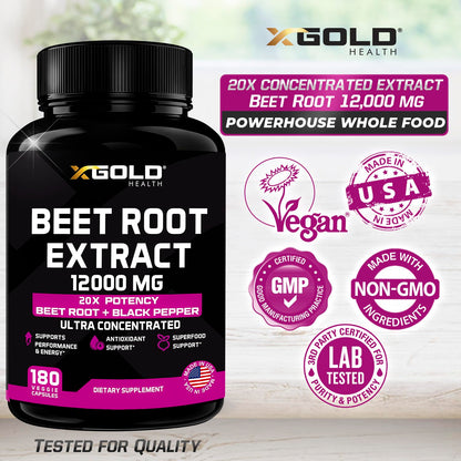 Beet Root Extract Capsules - 12000mg 20x Concentrated Beet Root Capsules Supplement X Gold HealthBuy Supplements Australia