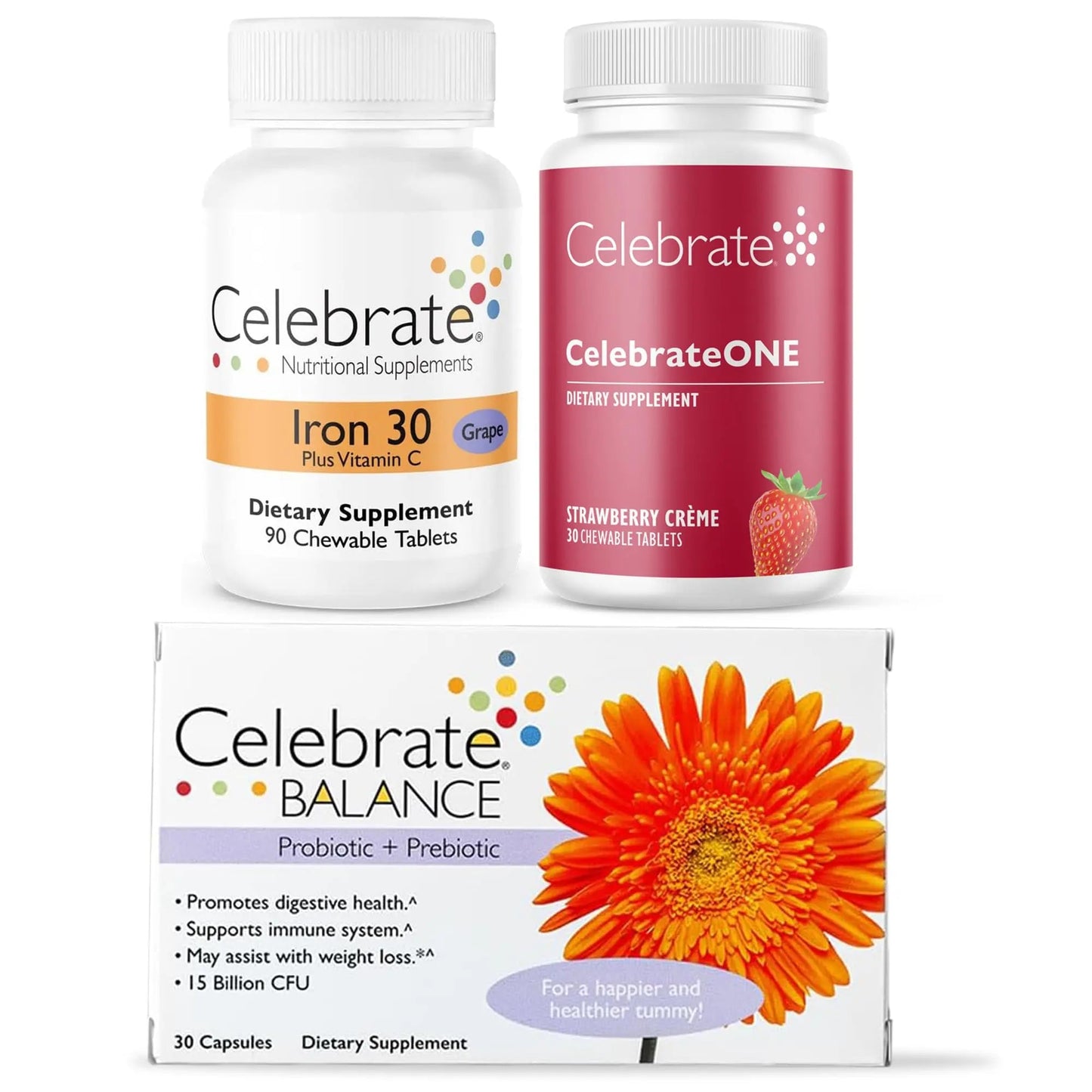 Celebrate Bariatric Essentials Bundle – CelebrateONE Multivitamin, Iron with Vitamin C Chewables, & Balance Probiotic + Prebiotic – Complete Nutritional & Digestive Support for WLS Patients Celebrate Bariatric SupplementsBuy Supplements Australia