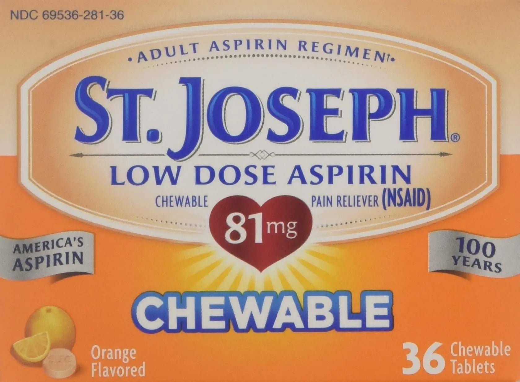 St. Joseph Orange Chewable 81mg Aspirin, 36 Tablets (Pack of 6) St. JosephBuy Supplements Australia