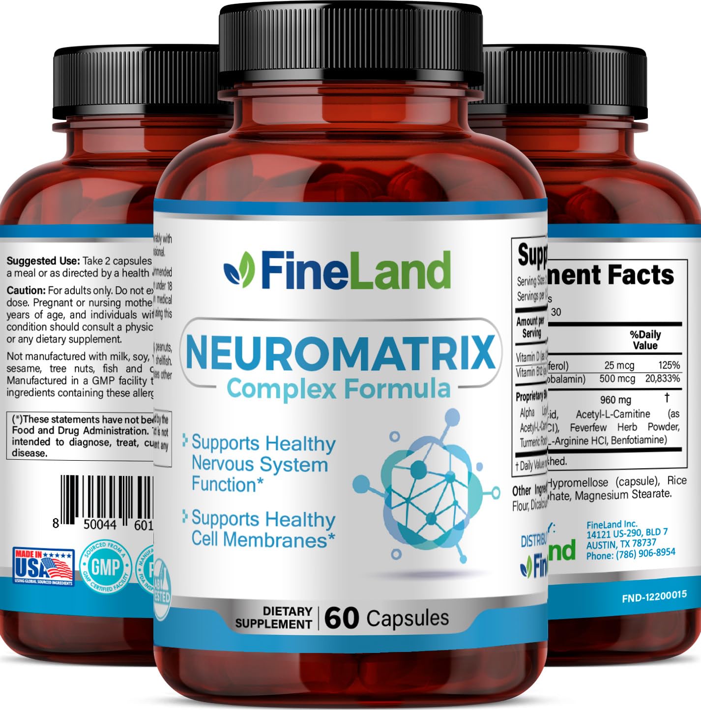 FineLand NEUROMATRIX Complex Formula, Advanced Cognitive and Nerve Support Supplement, High Potency Vitamin B12, Alpha Lipoic Acid and Acetyl-L-Carnitine, 60 Capsules FineLandBuy Supplements Australia