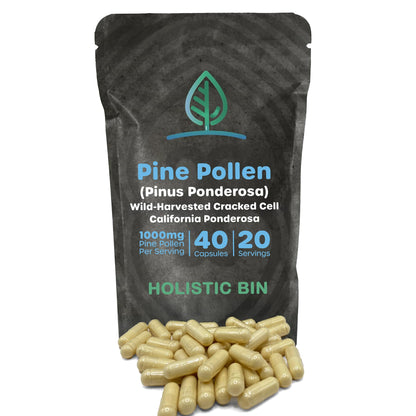 Holistic Bin Pine Pollen Capsules 500mg (Pinus Ponderosa) - Wild Harvested California Ponderosa Pine Pollen Powder - Olympic Grade - Organic, Non-GMO, No Fillers - 30 Day Supply (40 Capsules) Holistic BinBuy Supplements Australia