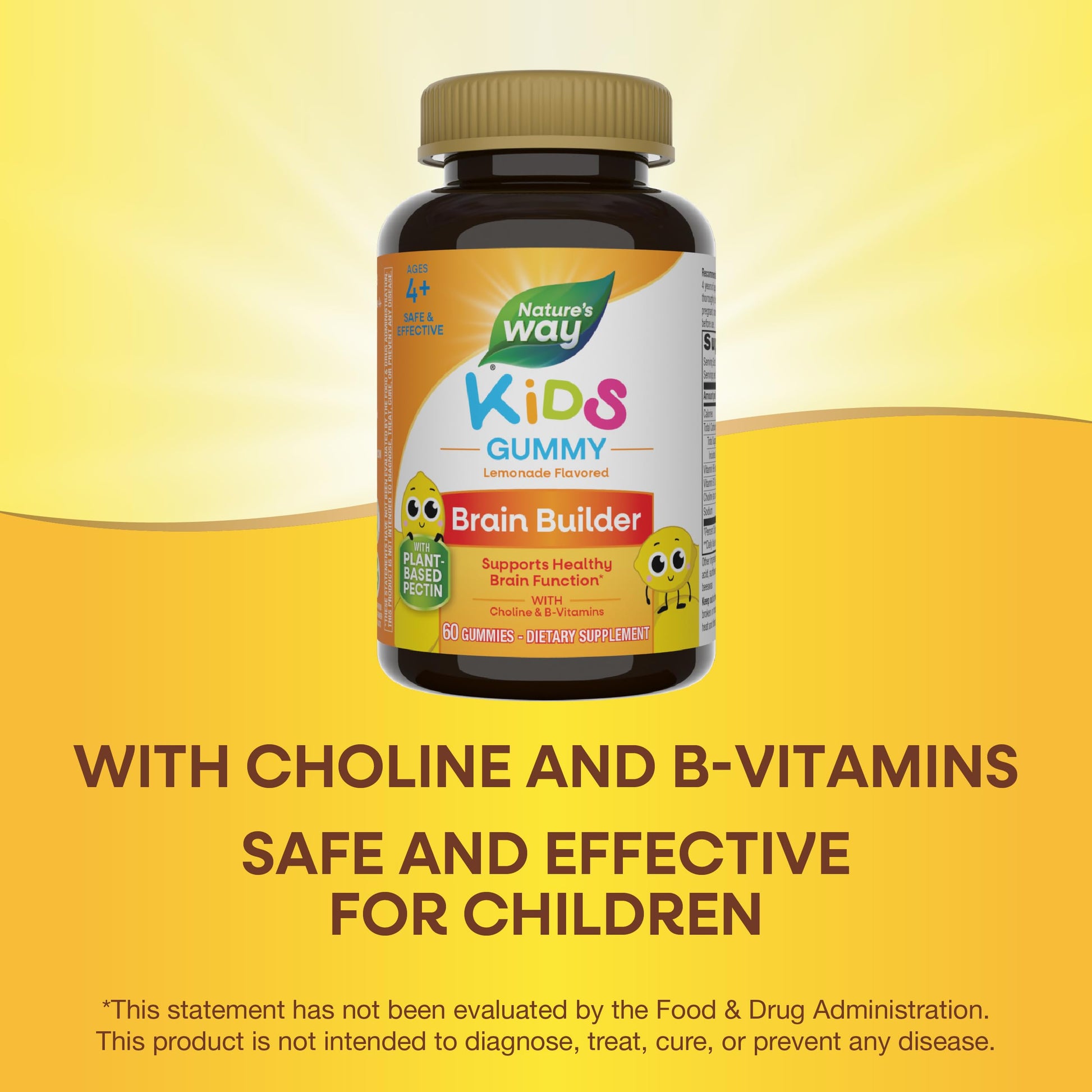 Nature's Way Kids Brain Supplement Gummies, Supports Healthy Brain Function*, Lemonade Flavored, 60 Gummies Nature's WayBuy Supplements Australia
