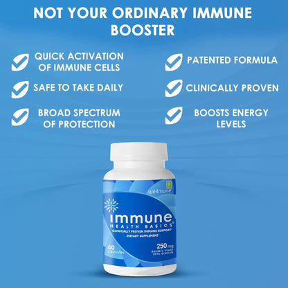 Immune Health Basics Ultra Strength Immunity - Clinically Proven Immune Support - Wellmune Highly Purified Beta Glucan - Gluten-Free, Non-allergenic Immune Health BasicsBuy Supplements Australia