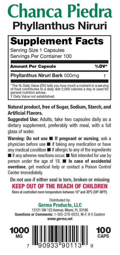 Germa Chanca Piedra Supplement – 500mg Phyllanthus Niruri – Traditional Stone Breaker Herb for Urinary & Kidney Support – Rainforest Botanical – 100% Natural Vegan Capsules, 100 Count GermaBuy Supplements Australia