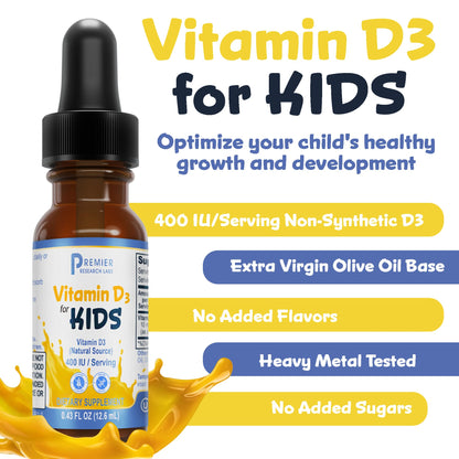 Premier Research Labs Vitamin D3 for Kids - Vitamin D Drops for Children, Kids Liquid Vitamin D, 400 IU Per Serving, Supports Healthy Brain Development - 0.43 fl oz Premier Research LabsBuy Supplements Australia