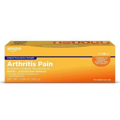 Amazon Basic Care Diclofenac Sodium Topical Gel, 1% (NSAID), Arthritis Pain Reliever for Hand, Wrist, Elbow, Foot, Ankle and Knee Pain Relief, 5.29 oz (150 grams) (Packaging may vary) Amazon Basic CareBuy Supplements Australia