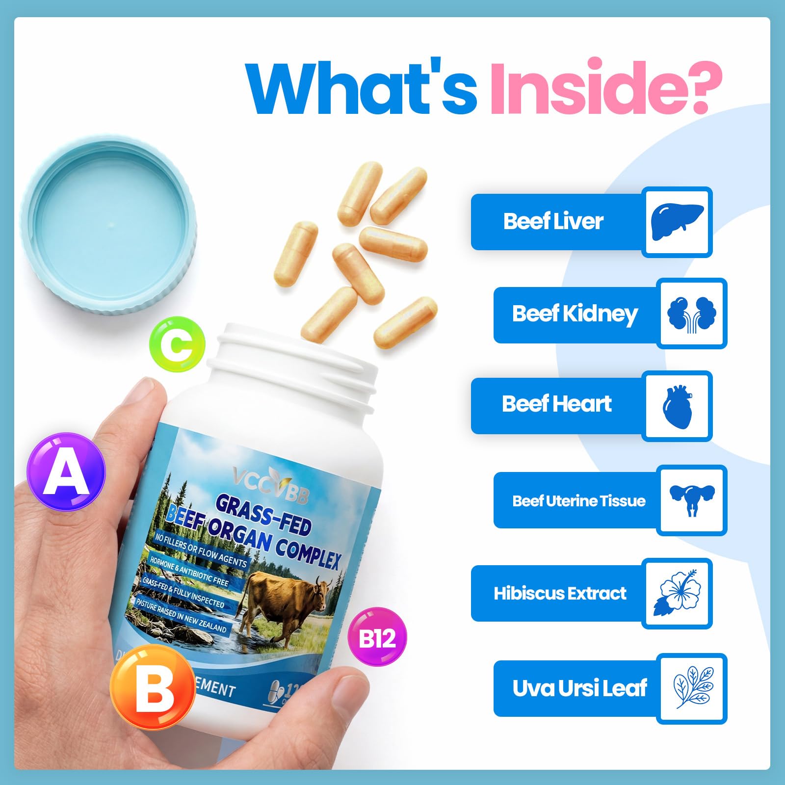 VCCVBB Beef Organ Supplements for Women, Beef Liver, Kidney, Heart, Uterus Tissue, Hormonal Balance, Immune Support,Natural Iron Vitamins Supplements for Energy, Grass Fed Pasture Raised 120 Capsules VCCVBBBuy Supplements Australia