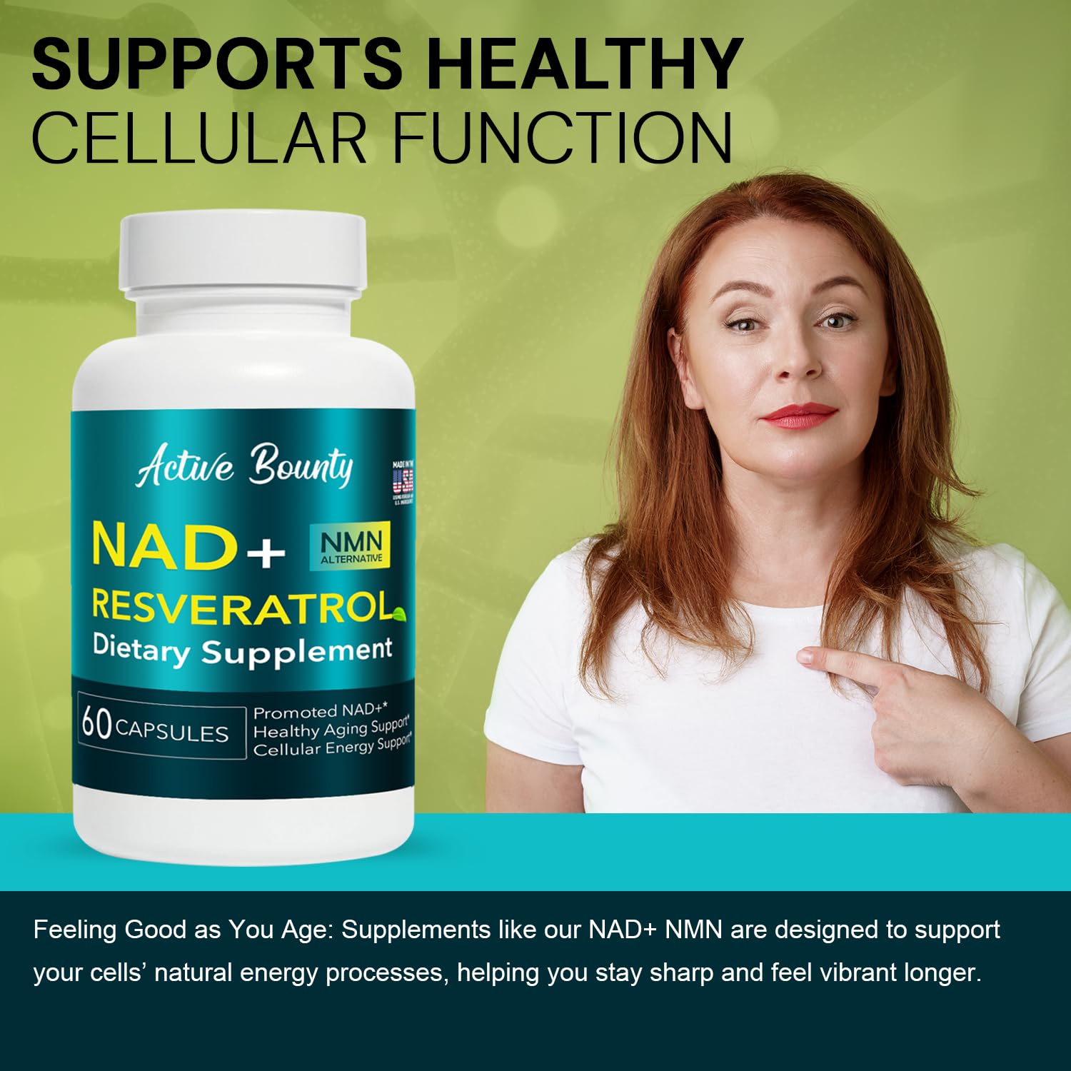 NAD+ Resveratrol Supplement with Quercetin – NMN Alternative for Cellular Energy Support, Focus & Healthy Aging – High Potency 500mg NAD+ Formula, Vegan, Non-GMO, Gluten-Free, Made in USA, 60 Capsules Active BountyBuy Supplements Australia