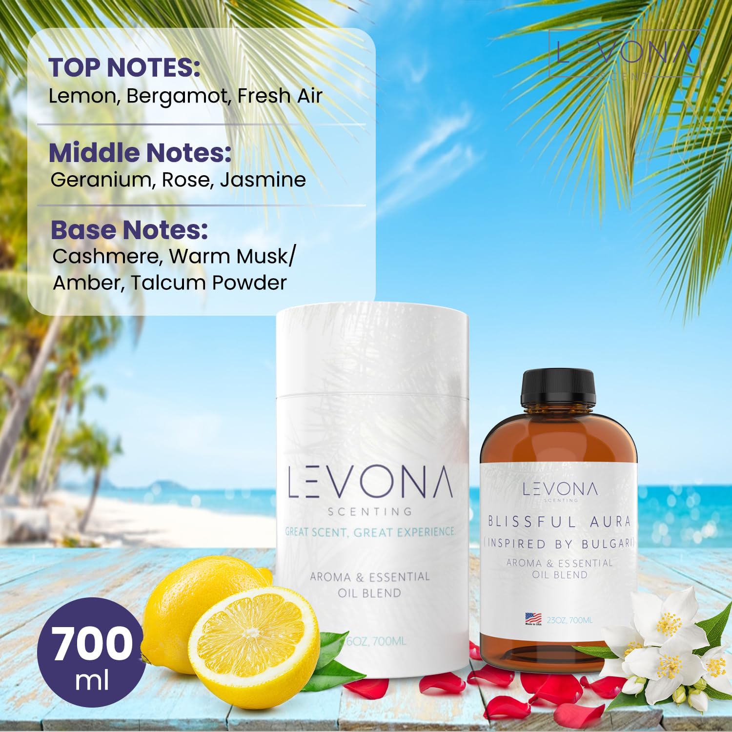 Levona Scent Essential Oils for Diffuser: Blissful Aura with Notes of Amber, Musk & Jasmine LEVONA SCENTBuy Supplements Australia
