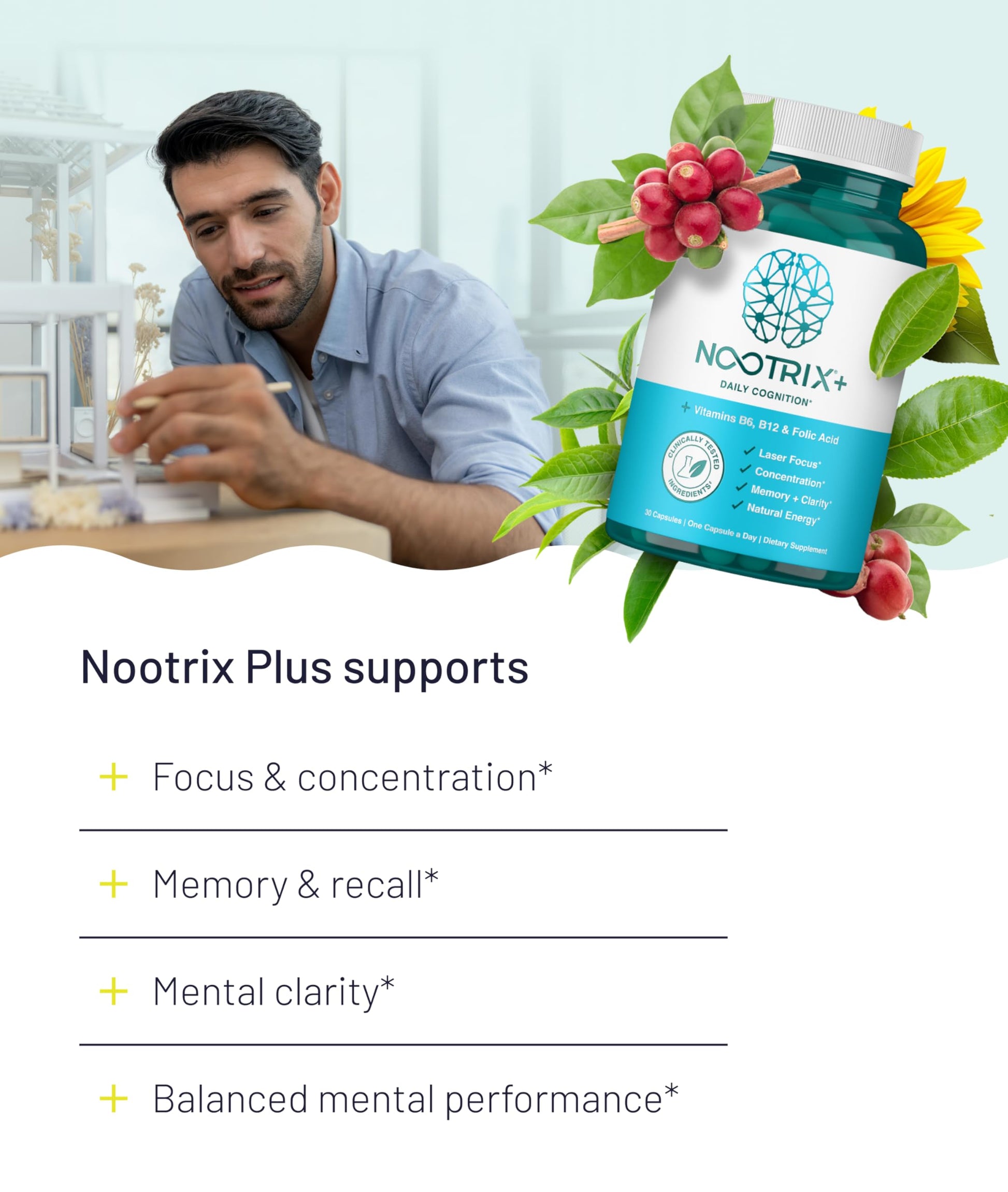 Nootrix Brain Plus Nootropic Supplement | Supports Memory, Mental Focus, Cognitive Health & Energy | Promotes Healthy Mood & Brain Function | Vitamin B1, Vitamin B6 & Vitamin B12 | 30 Capsules NootrixBuy Supplements Australia