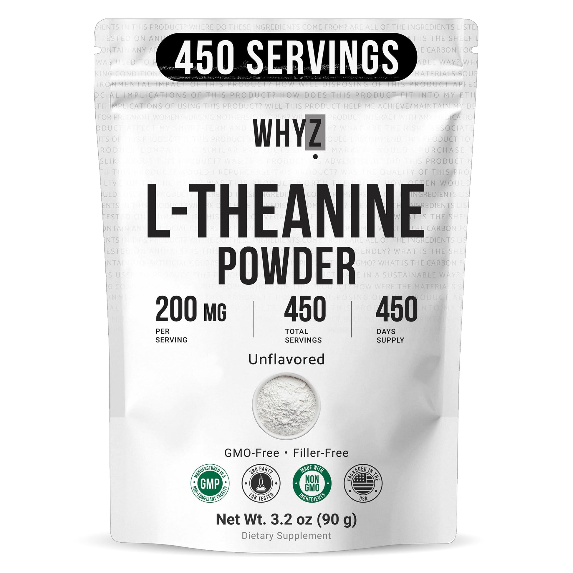 Pure L-Theanine Powder Unflavored Amino Acid Supplement Powder from Fine L-Theanine for Smooth Mixing Vegan Friendly Non-GMO No-Additives for Smoothies Drinks and Daily Nutrition Support, 3.2 oz (90g) WHYZBuy Supplements Australia