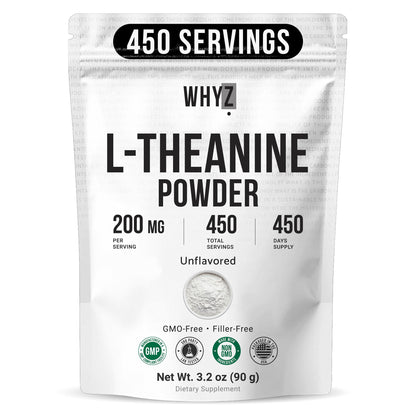 Pure L-Theanine Powder Unflavored Amino Acid Supplement Powder from Fine L-Theanine for Smooth Mixing Vegan Friendly Non-GMO No-Additives for Smoothies Drinks and Daily Nutrition Support, 3.2 oz (90g) WHYZBuy Supplements Australia
