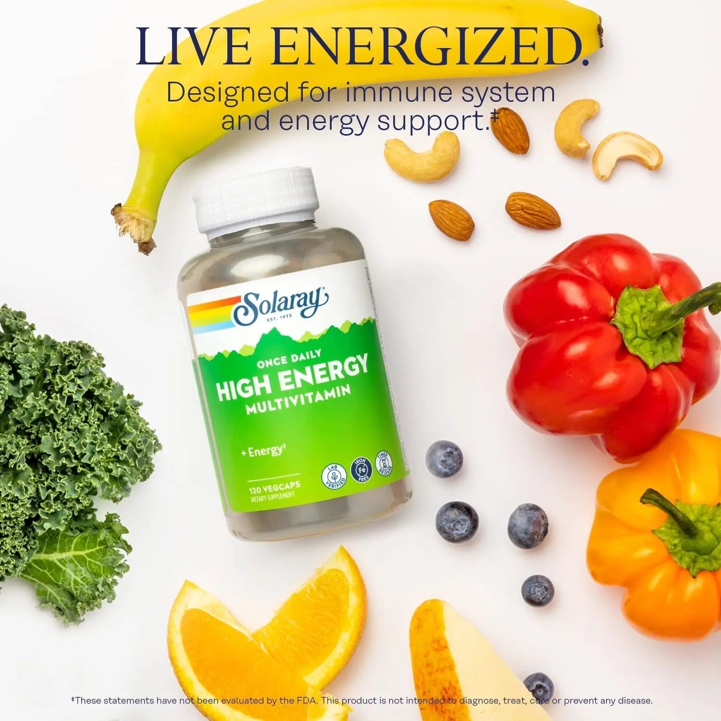 SOLARAY High Energy Multivitamin, No Iron, 1/Day, Timed-Release Formula, Whole Food & Herb Base 120 VegCaps SOLARAYBuy Supplements Australia