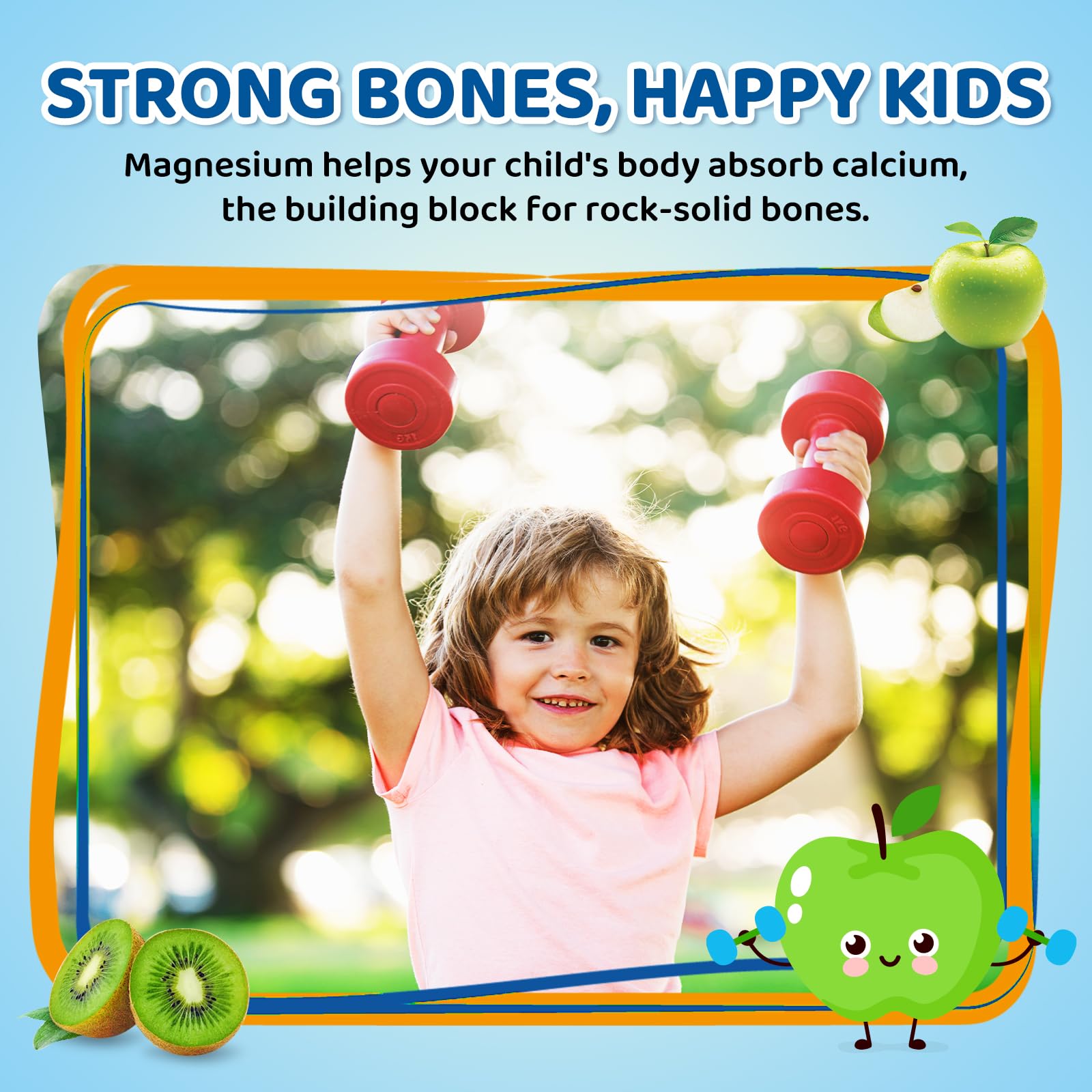 Center-Filled Magnesium Gummies for Kids 300MG - Magnesium Glycinate Gummies with L-theanine, Omega-3, Vitamin B6, D for Kids & Adults, Supplement for Sleep, Calm & Muscle Relaxation - Apple & Kiwi CNCHEFBuy Supplements Australia