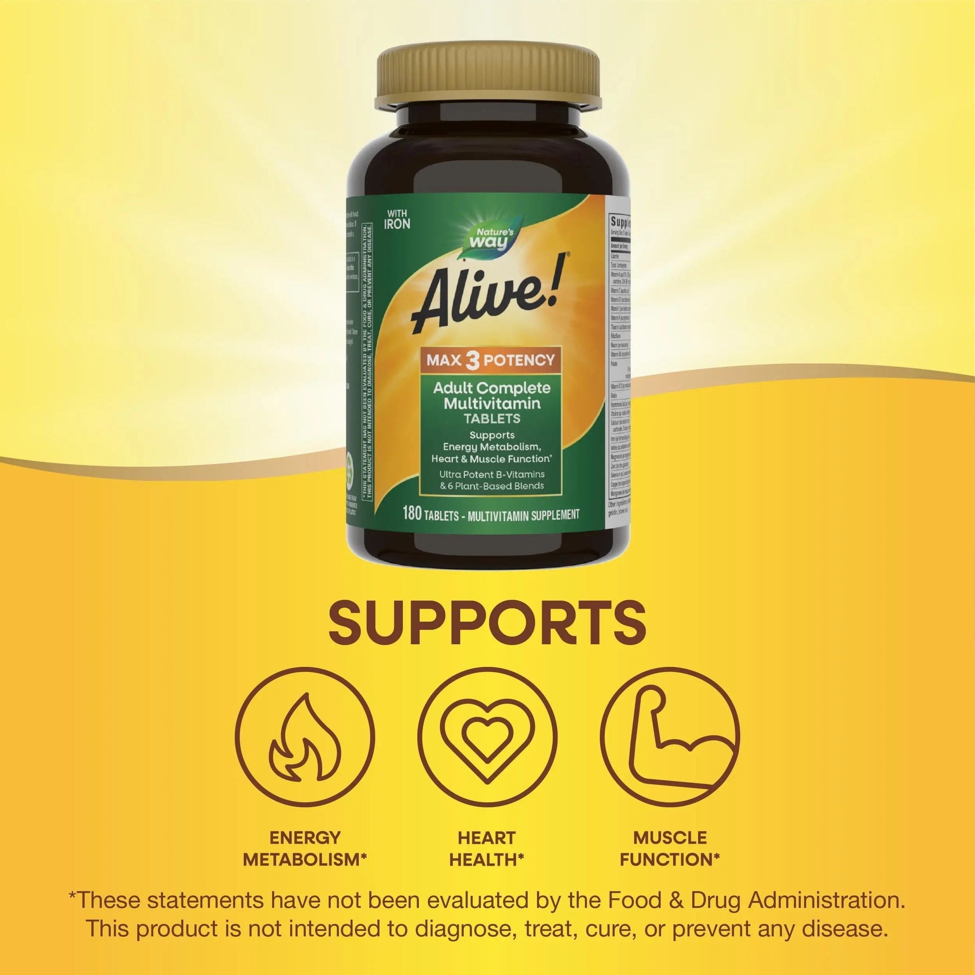 Nature's Way Alive! Max3 Potency Daily Multivitamin, Methylated B12 and Folate, Ultra Potency B-vitamins to Support Energy Metabolism*, 180 Tablets Nature's WayBuy Supplements Australia