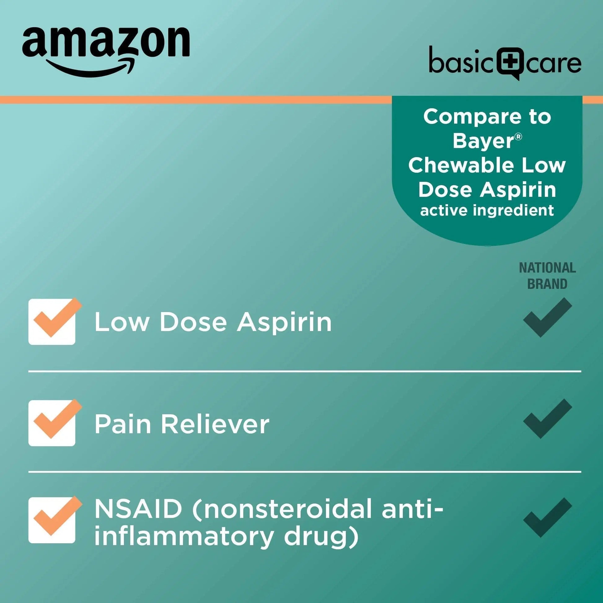 Amazon Basic Care Low Dose Aspirin 81 mg Chewable Tablets, Pain Reliever for Minor Aches, Orange Flavor, 36 Count Amazon Basic CareBuy Supplements Australia