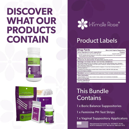 Intimate Rose Boric Acid Suppositories + 15 Count Vaginal Suppository Applicator + pH Test Strips Intimate RoseBuy Supplements Australia