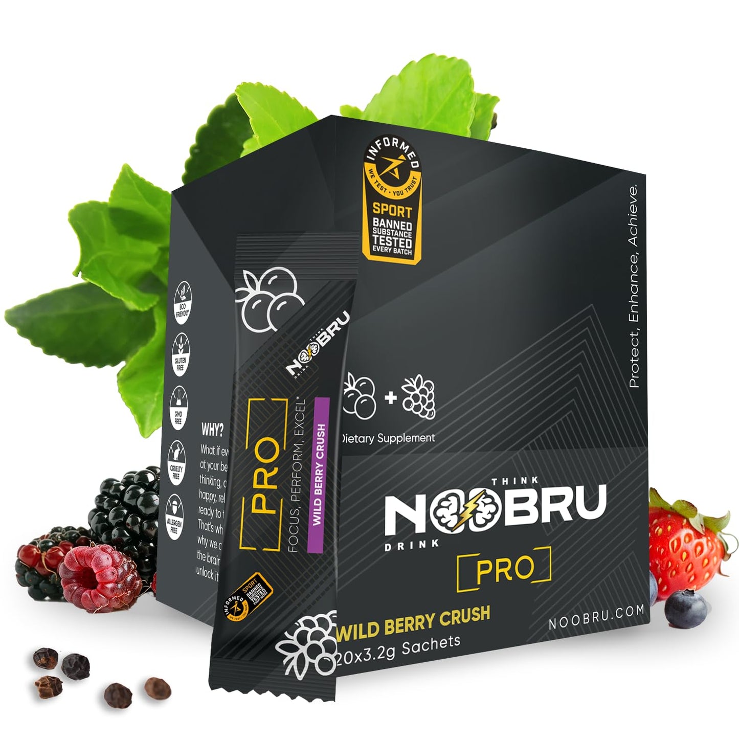 Noobru™ Pro - Brain & Nootropic Supplement for Cognitive Performance, Mental Clarity, and Focus - Precision-Formulated Drink with 17 Research-Backed Ingredients - 20 Servings NoobruBuy Supplements Australia
