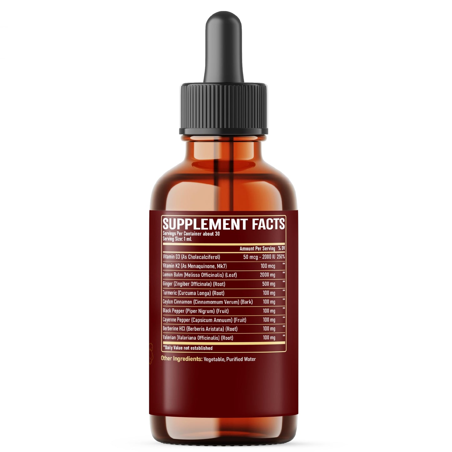 NUQIIT 10in1 Lemon Balm Tincture Blend Includes Vitamin D3, Vitamin K2, Lemon Balm, Ginger, Turmeric, Ceylon Cinnamon and More - 1 FL Oz - 60 Day Supply NUQIITBuy Supplements Australia