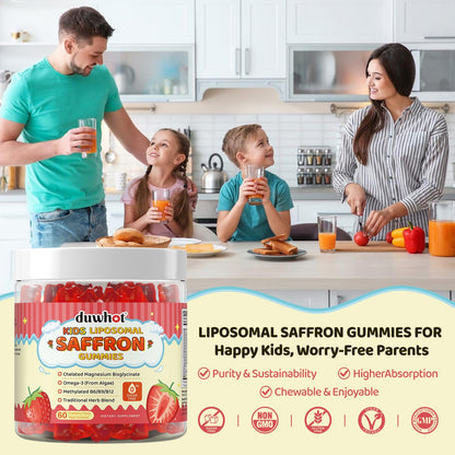 Liposomal Saffron Gummies for Kids 4+, Saffron Supplements w/Holy Basil, Rosemary, Magnesium Glycinate, Omega-3 & More, Brain Focus Support Supplement, Vegan, Organic, Sugar Free, 60 Chewables duwhotBuy Supplements Australia
