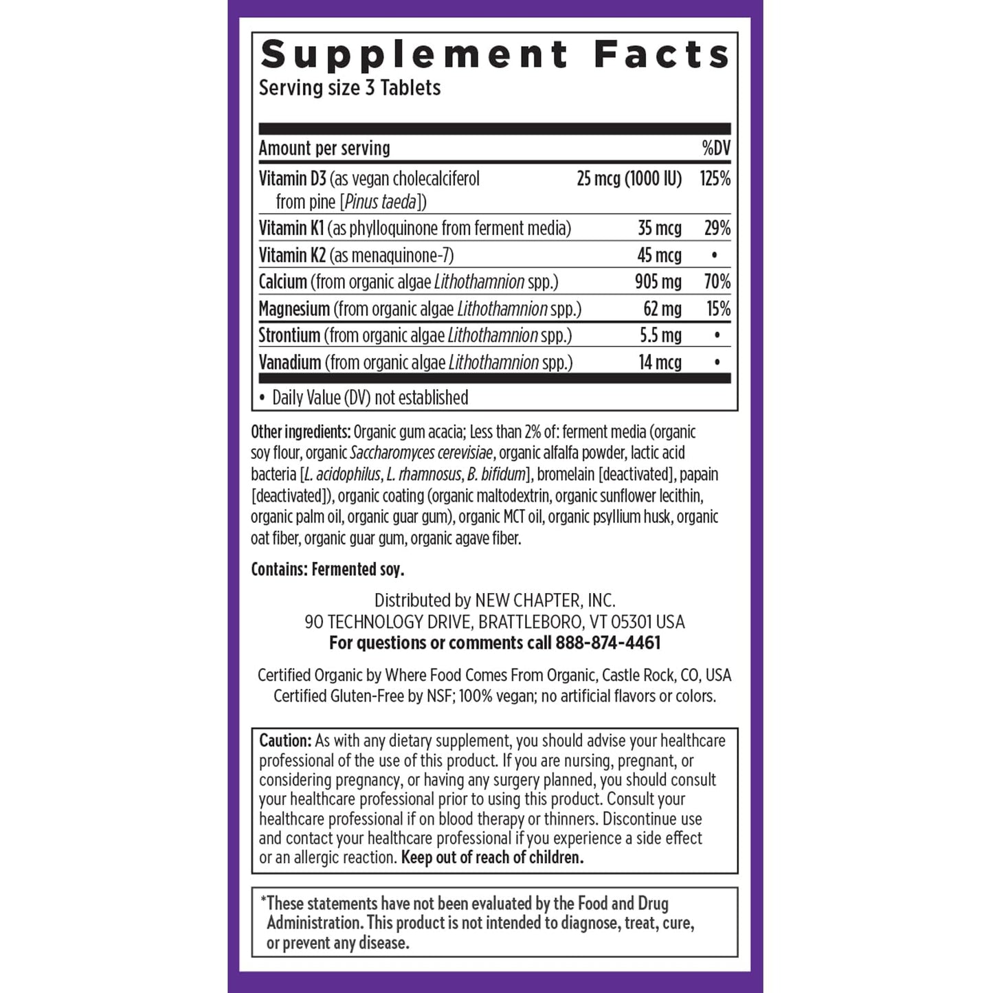 New Chapter Calcium Supplement - Bone Strength Plant-Based USDA Organic Calcium with Magnesium, Vitamin D3+K2, for Bone Health & Joint Mobility, Heart Support