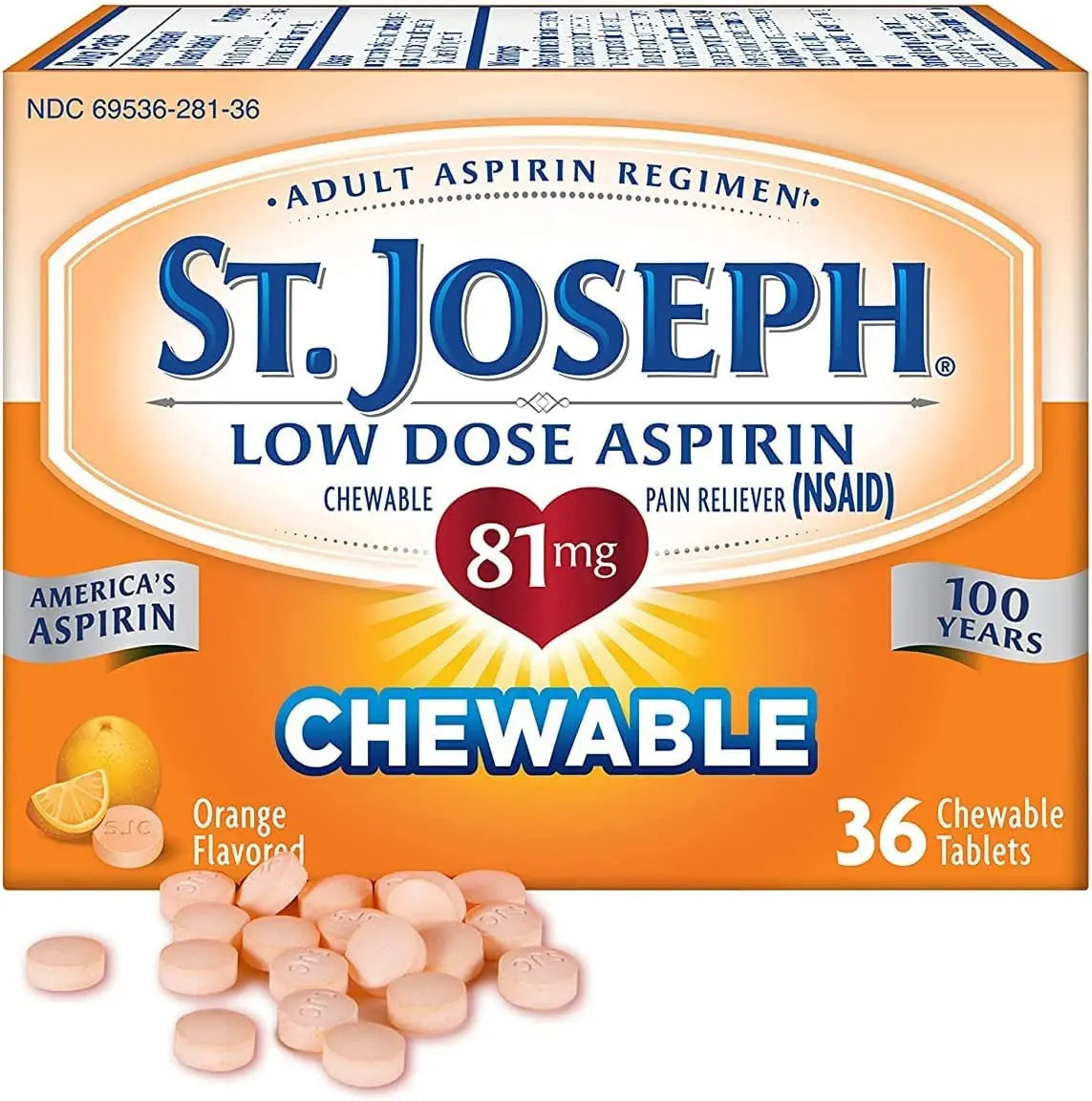 St. Joseph St. Joseph Aspirin Chewable Orange, Orange 36 tabs 81 mg(Pack of 3) St. JosephBuy Supplements Australia