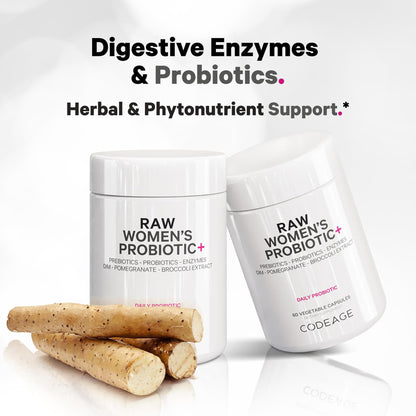 Codeage Raw Women’s Probiotic+ Supplement - 34 Probiotic Strains, 100 Billion CFUs, Digestive Enzymes, Prebiotic Blend, DIM, Herbal Extracts, Phytonutrients - Non-GMO - 30 Capsules CodeageBuy Supplements Australia