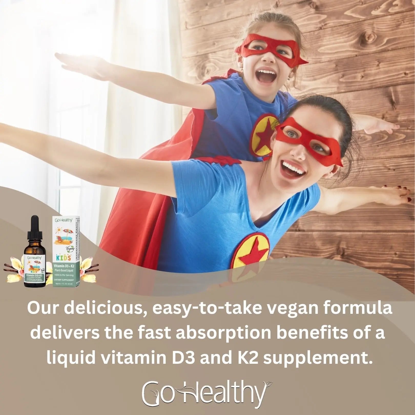 Go Healthy Kids Vitamins D3 K2 (MK-7), Child Vitamin D, Liquid Vegan D3 K2 Drops for Kids Go Healthy Natural