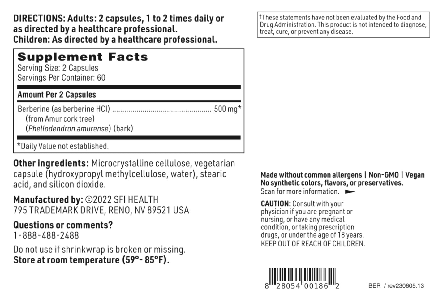 Klaire Labs Berberine HCI 500mg - Berberine Supplement - Gluten-Free, Hypoallergenic Klaire LabsBuy Supplements Australia