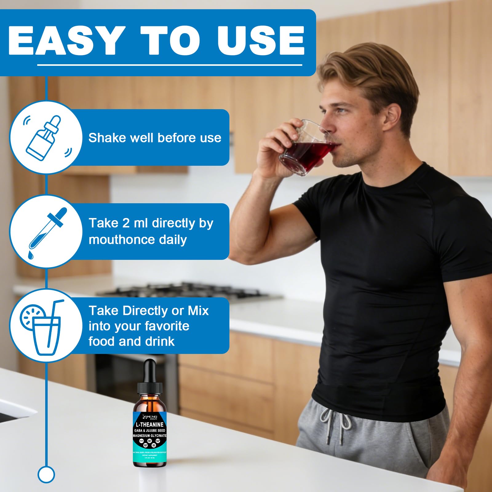 L Theanine Liquid Drops - Double Strength L-Theanine 200mg for Adults & Kids, Fast Absorption Gaba L-Theanine Supplements w. Magnesium & Jujube Seed for Nerve & Sleep, Relaxation & Mood Support丨Vegan AMENQ hHEALTHBuy Supplements Australia