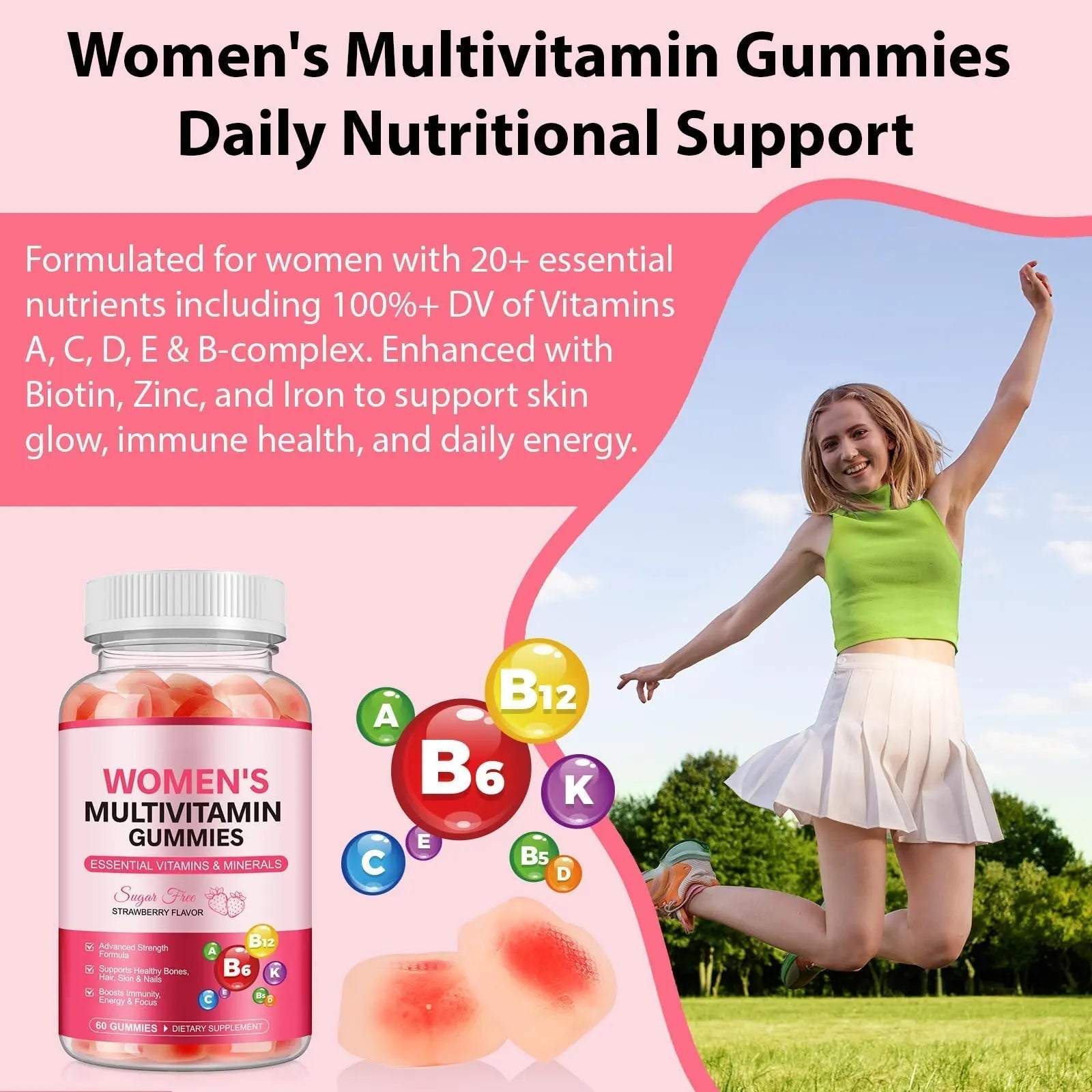 Women's Multivitamin Gummy, Vitamins A, C, D, E, K, B6, and B12 Womens Daily Multivitamin Gummy for Hair,Skin & Nails, Immune Energy Frovetani