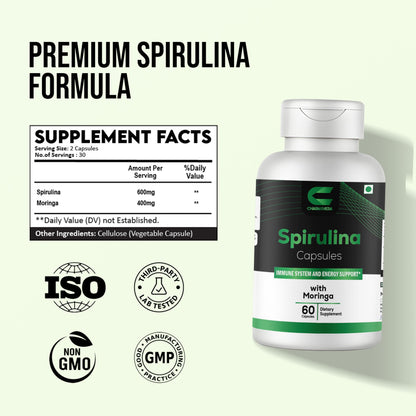 CHARMSVEDA Spirulina Capsules with Moringa – Herbal Immune Support* – 60 Vegan Capsules CHARMSVEDABuy Supplements Australia